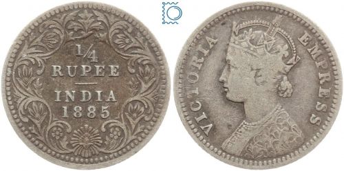 Indien 1/4 Rupie Rupee 1885 C Victoria, 1837-1901, Calcutta, KM#490
