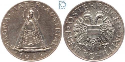 Österreich, 5 Schilling 1934 - Magna Mater | Madonna von Mariazell