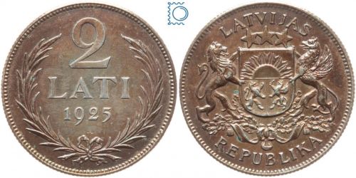 Lettland 2 Lati 1925 - Staatswappen, Silber st, PATINA!