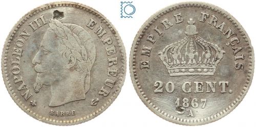 Frankreich 20 cent 1867 A Paris - Napoleon III. - Silber