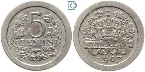 Niederlande Koninkrijk, 5 Cent 1907, Wilhelmina 1890-1948