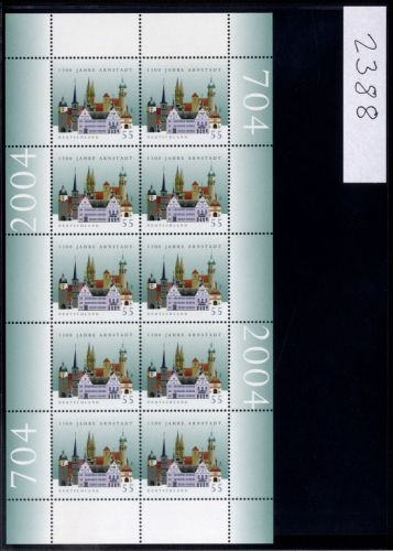Bund, Michel Nr. 2388 Zehnerbogen postfrisch - 1300 Jahre Arnstadt