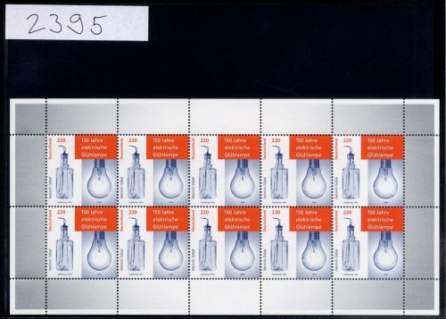 Bund, Michel Nr. 2395 Zehnerbogen postfrisch - Elektrische Glühlampe