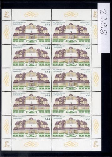 Bund, Michel Nr. 2398 Zehnerbogen postfrisch - Schloss Ludwigsburg