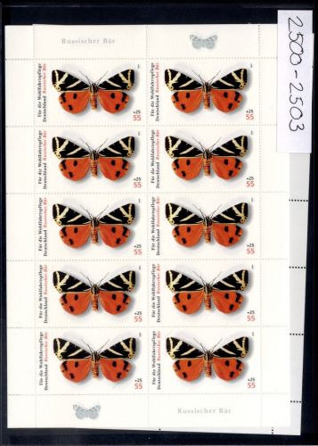 Bund, Michel Nr. 2500-2503 Zehnerbogen postfrisch - Schmetterlinge