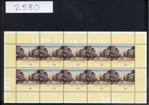 Bund, Michel Nr. 2580 Zehnerbogen postfrisch - 1000 Jahre Fürth