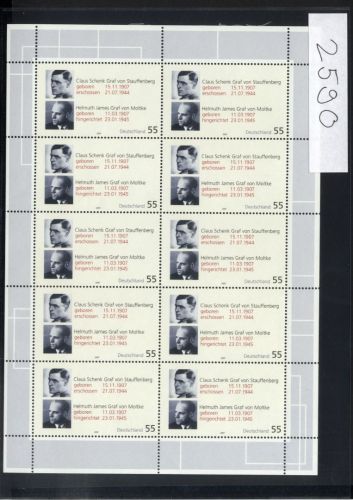 Bund, Michel Nr. 2590 Zehnerbogen postfrisch - Graf von Stauffenberg & Graf von Moltke
