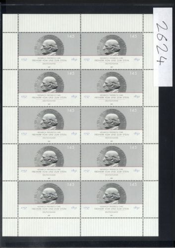 Bund, Michel Nr. 2624 Zehnerbogen postfrisch - Freiherr vom und zum Stein