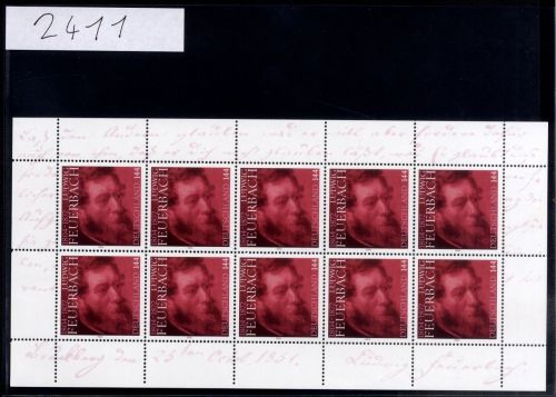 Bund, Michel Nr. 2411 Zehnerbogen postfrisch - Ludwig Feuerbach