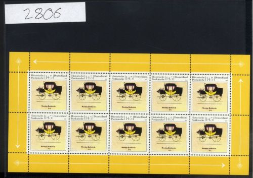 Bund, Michel Nr. 2806 Zehnerbogen postfrisch - Historische Postkutsche