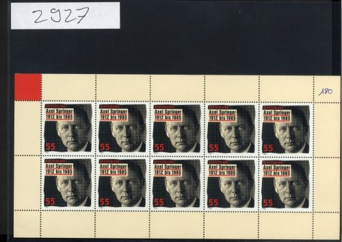 Bund, Michel Nr. 2927 Zehnerbogen postfrisch - Axel Springer