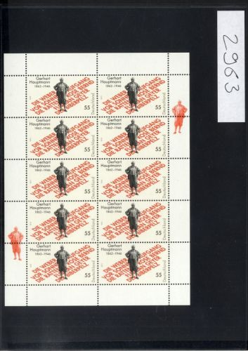 Bund, Michel Nr. 2963 Zehnerbogen postfrisch - Gerhart Hauptmann