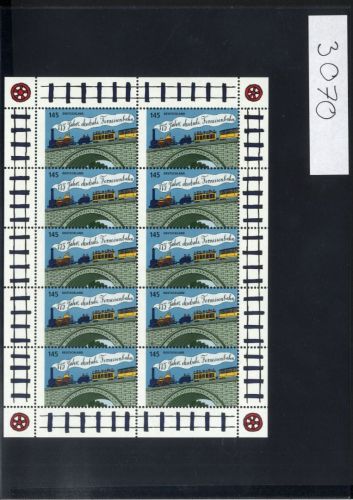 Bund, Michel Nr. 3070 Zehnerbogen postfrisch - Deutsche Ferneisenbahn
