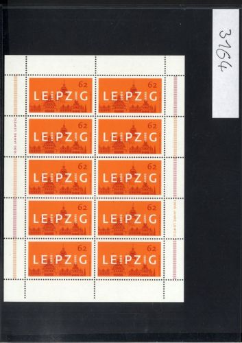 Bund, Michel Nr. 3164 Zehnerbogen postfrisch - 1000 Jahre Leipzig