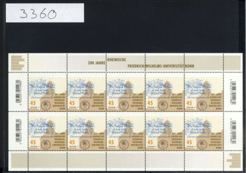 Bund, Michel Nr. 3360 Zehnerbogen postfrisch - Universität Bonn