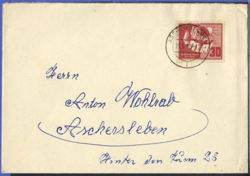 DDR, MiNr. 250 FDC 1. Mai | Ersttagsbrief ASCHERSLEBEN - 1.5.1950