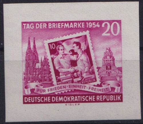DDR, MiNr. 445 B postfrisch - Einzelmarke aus Block 10 - Tag der Briefmarke 1954