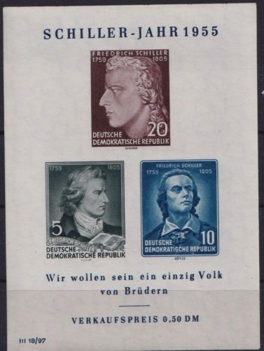 DDR, Block 12 XII PF IV Plattenfehler postfrisch - Schiller Jahr 1955