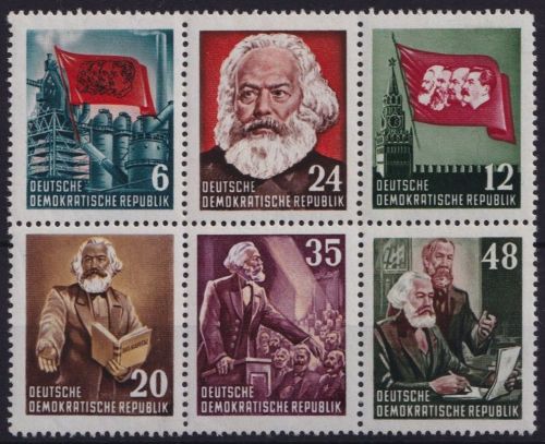 DDR Nr. 386-391 A YII - Einzelmarken Herzstück aus Block 8 postfrisch