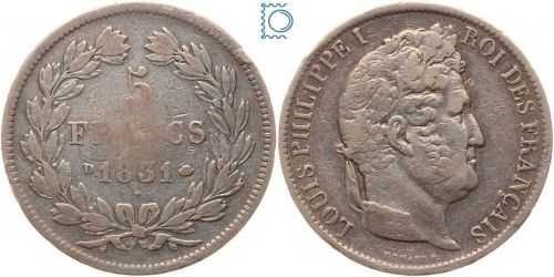 Frankreich, 5 Francs, 1831 D Lyon, Louis Philippe (1830-1848)