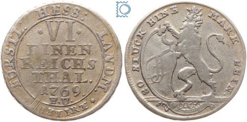 Hessen Kassel, 1/6 Taler 1769 F.U. , Friedrich II. (1760-1785)