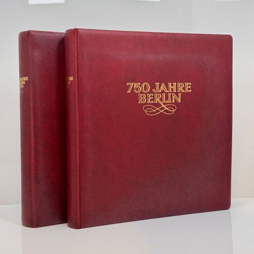 2x Lindner Ringbinder 1102Y Rot - Aufschrifft "750 Jahre Berlin" gebraucht