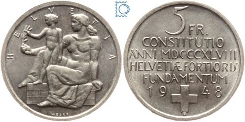 SCHWEIZ 5 Franken 1948 - 100 Jahre Bundesverfassung Mutter / Kind