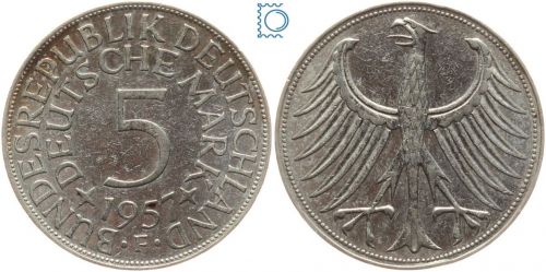 5 Deutsche Mark 1957 F - Silberadler 1951-1974 - Jaeger 387