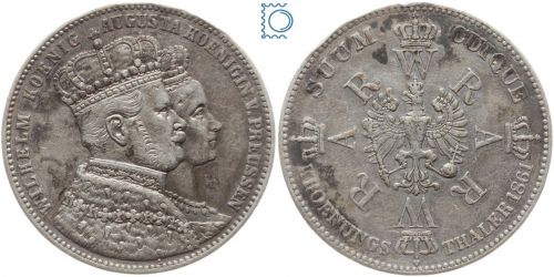PREUSSEN, Wilhelm I. + Augusta, 1861 A - Krönungstaler, J.87 - Silber
