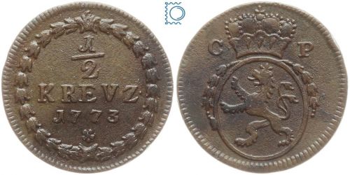 Pfalz, Kurlinie, 1/2 Kreuzer 1773 Mannheim Karl Theodor 1743-1799