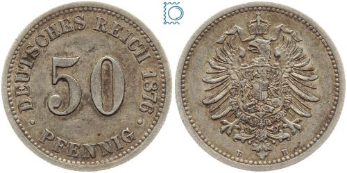 Kaiserreich, 50 Pfennig 1876 B, Wilhelm I., Silber, Jäger 7