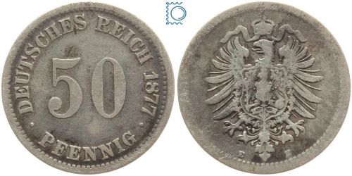 Kaiserreich, 50 Pfennig 1877 E, Wilhelm I., Silber, Jäger 7