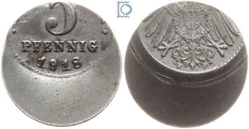 Kaiserreich, 5 Pfennig 1918 F, 50% dezentrierte Fehlprägung, vz+