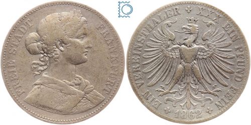 Freie Stadt Frankfurt - Vereinsthaler - Taler 1862 - Frauenkopf - Silber