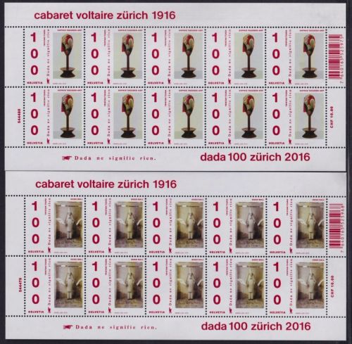 SCHWEIZ MiNr. 2431-32 Kleinbogen postfrisch 100 Jahre Avantgarde-Bewegung „Dada“