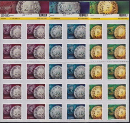 SCHWEIZ MiNr. 2750-52 Kleinbogen postfrisch - Freimarken Münzen Rappen