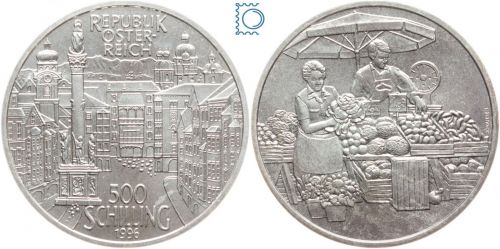 ÖSTERREICH - 500 Schillinge 1996 Cities Marktplatz - Silber