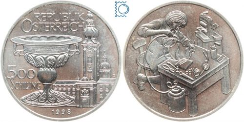 ÖSTERREICH - 500 Schillinge 1998 - Österreich und sein Volk - Der Goldschmied - Silber