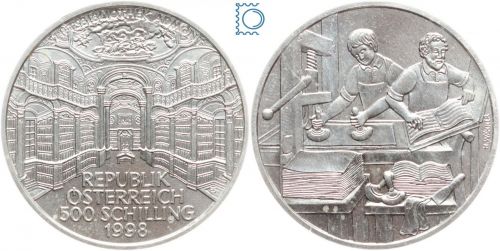 ÖSTERREICH - 500 Schillinge 1998 - Österreich und sein Volk - Der Buchdrucker - Silber