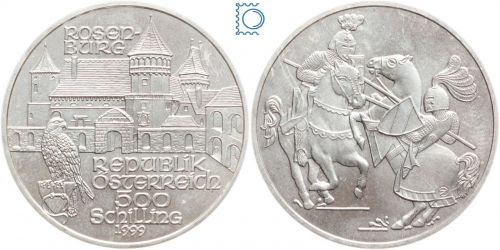 ÖSTERREICH - 500 Schillinge 1999 - Burg Rosenburg - Silber