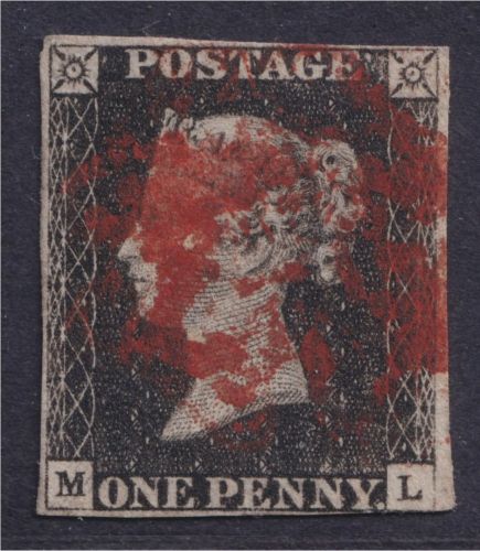 Großbritannien Nr. 1 gestempelt M-L Pl. 1b - One Penny Black - vollrandig