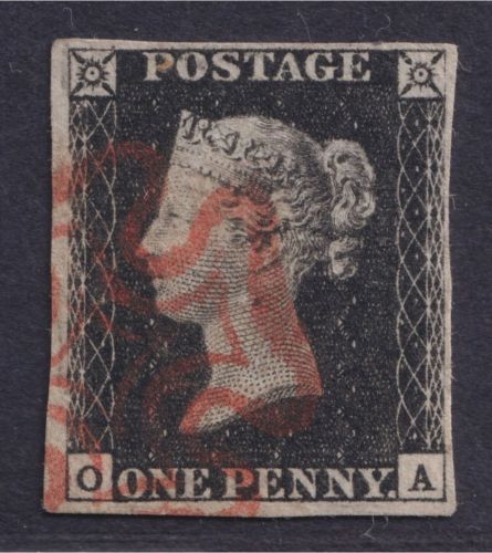 Großbritannien Nr. 1 gestempelt O-A Pl. 4 - One Penny Black - vollrandig