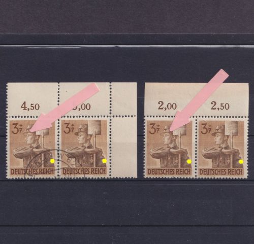 Deutsches Reich Nr. 850 PF I Plattenfehler gestempelt & postfrisch waagerechtes Paar