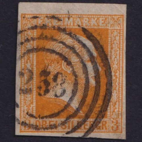 Preussen 1857 - MiNr. 8 gestempelt - 3 Sgr orangegelb - König Friedrich Wilhelm IV.