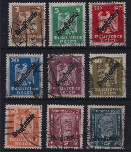 Deutsches Reich Dienst MiNr. D 105-113 gestempelt - Schlangenaufdrucke