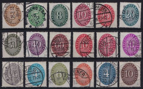 Deutsches Reich Dienst MiNr. D 114-131 gestempelt