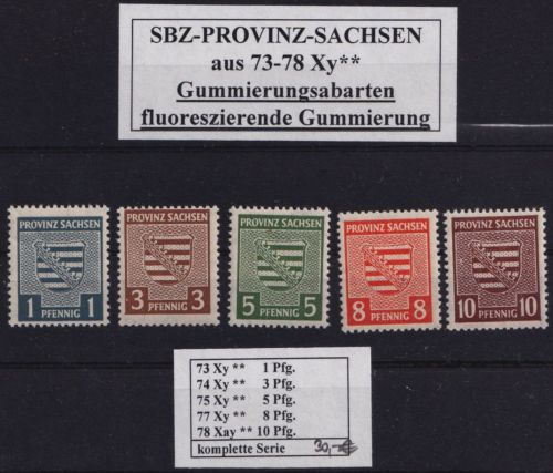 SBZ Sachsen, Michel Nr. 73-78 Xy fluoreszierende Gummierung postfrisch