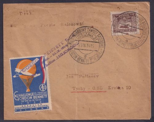 POLEN Ballonpost "Gordon Bennet" 1934 mit Vigniette & Sonderstempel 23.09.1934