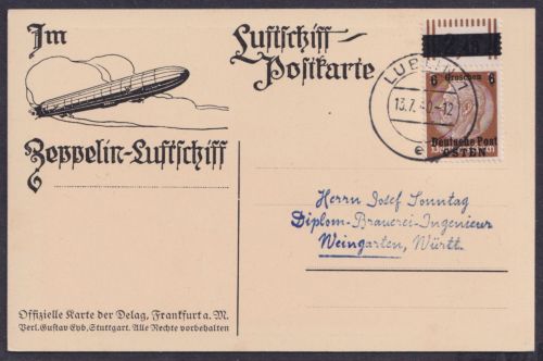 AK REINBEK 1935 Zeppelin Luftschiff Postkarte Stempel "Lublin" 13.7.1940