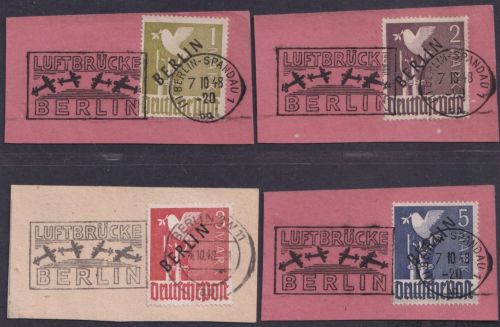 Berlin 17-20 gestempelt, Luftbrücke, geprüft Schlegel, 1-5 MARK Schwarzaufdruck